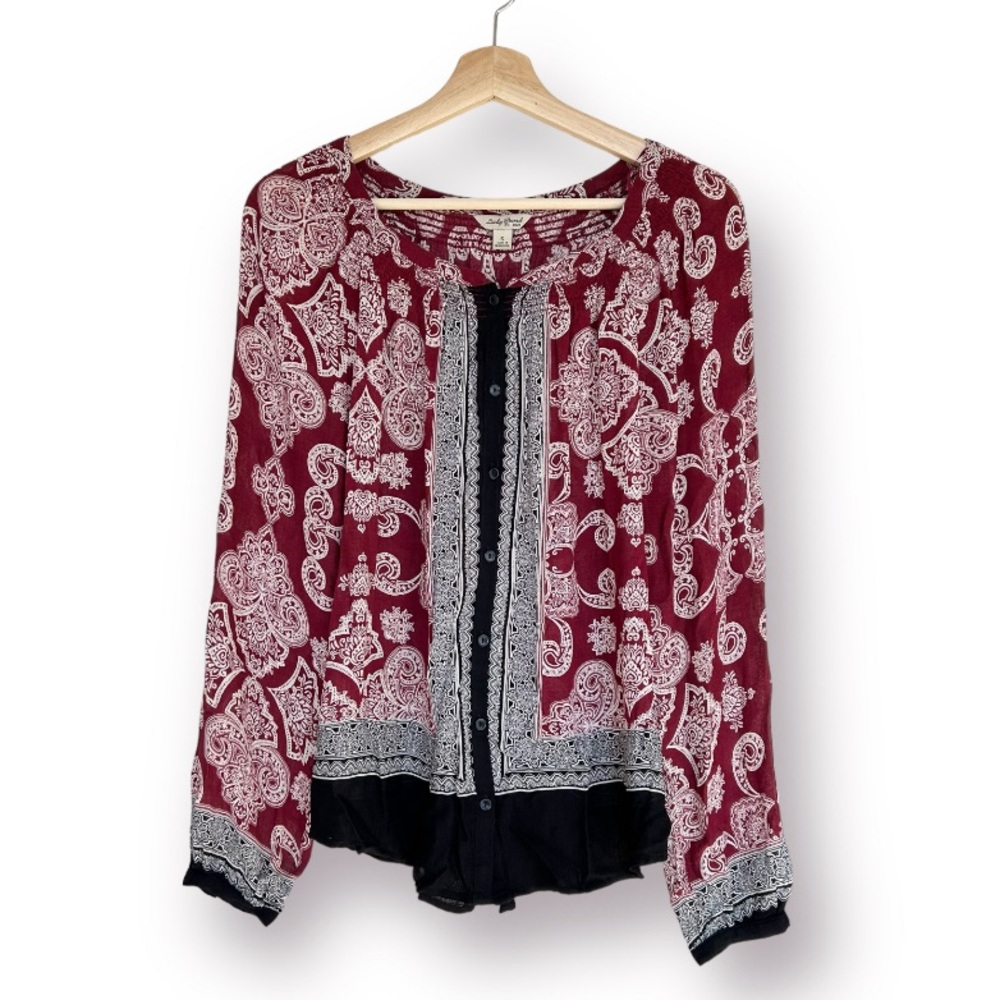 Lucky Brand Bandana Print Button-up Button-up Peasant Top S